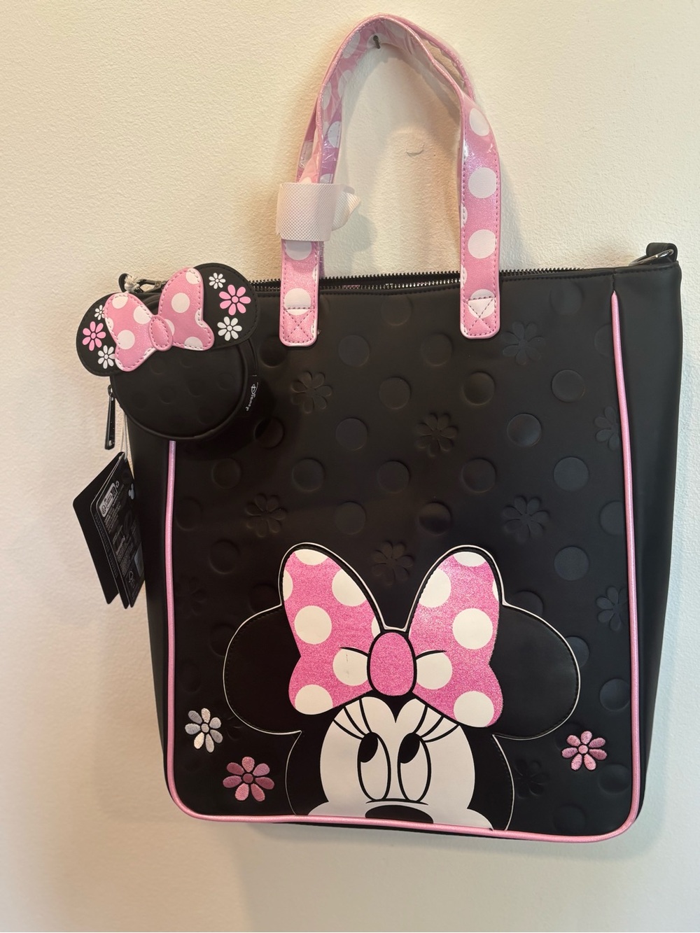 Loungefly Black and Pink Minnie Mouse Tote with Coin Pouch